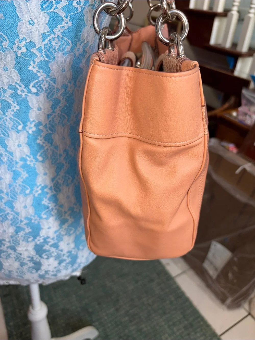 Coach Penelope Shoulder Bag Peach leather/snake skin trim Silvertone F16531 EUC